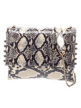 Lanvin Snake Skin Crossbody Bag in Black & Cream with Stud and Chain